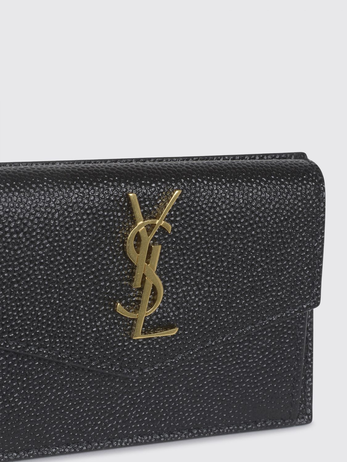 uptown grain de poudre leather card holder with ysl monogram