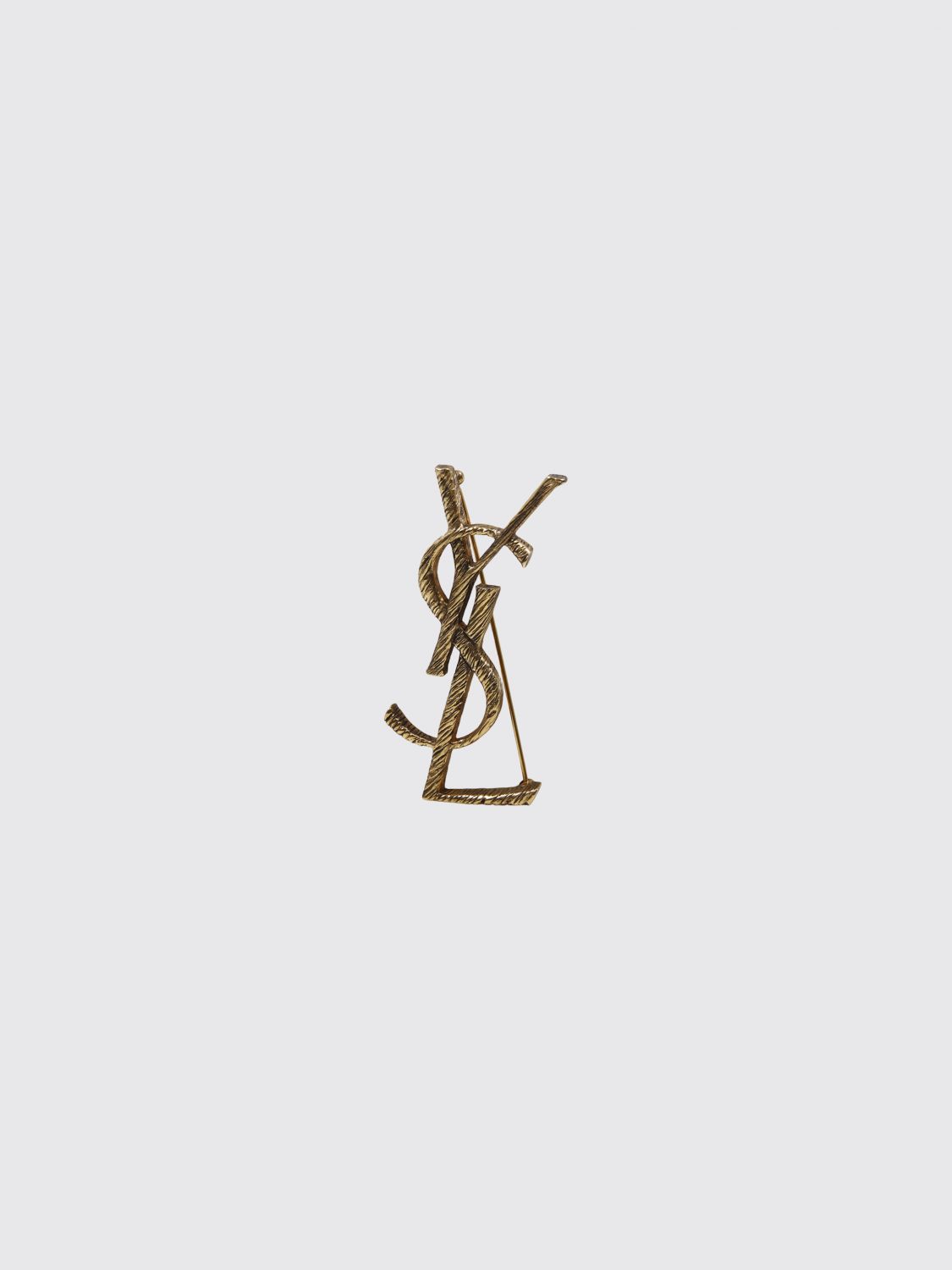 ysl monogram brooch in brushed brass with a gold-finish