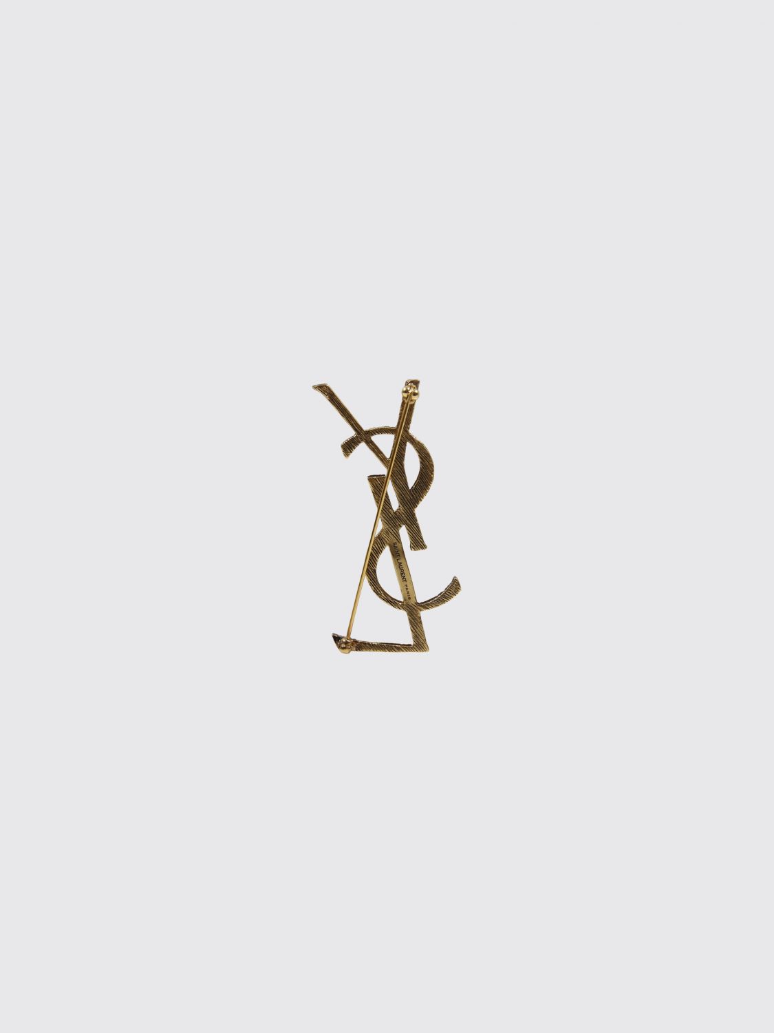 ysl monogram brooch in brushed brass with a gold-finish