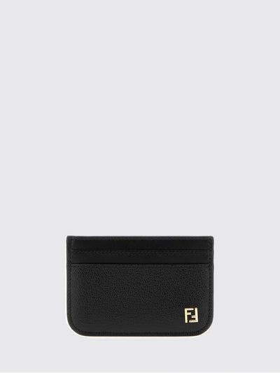 calfskin leather card holder with gold-tone ff logo