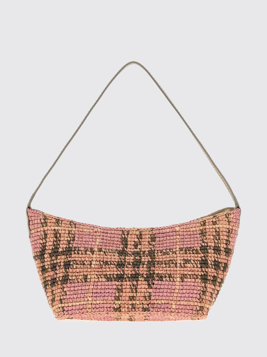 margate vintage check raffia shoulder bag with leather handle