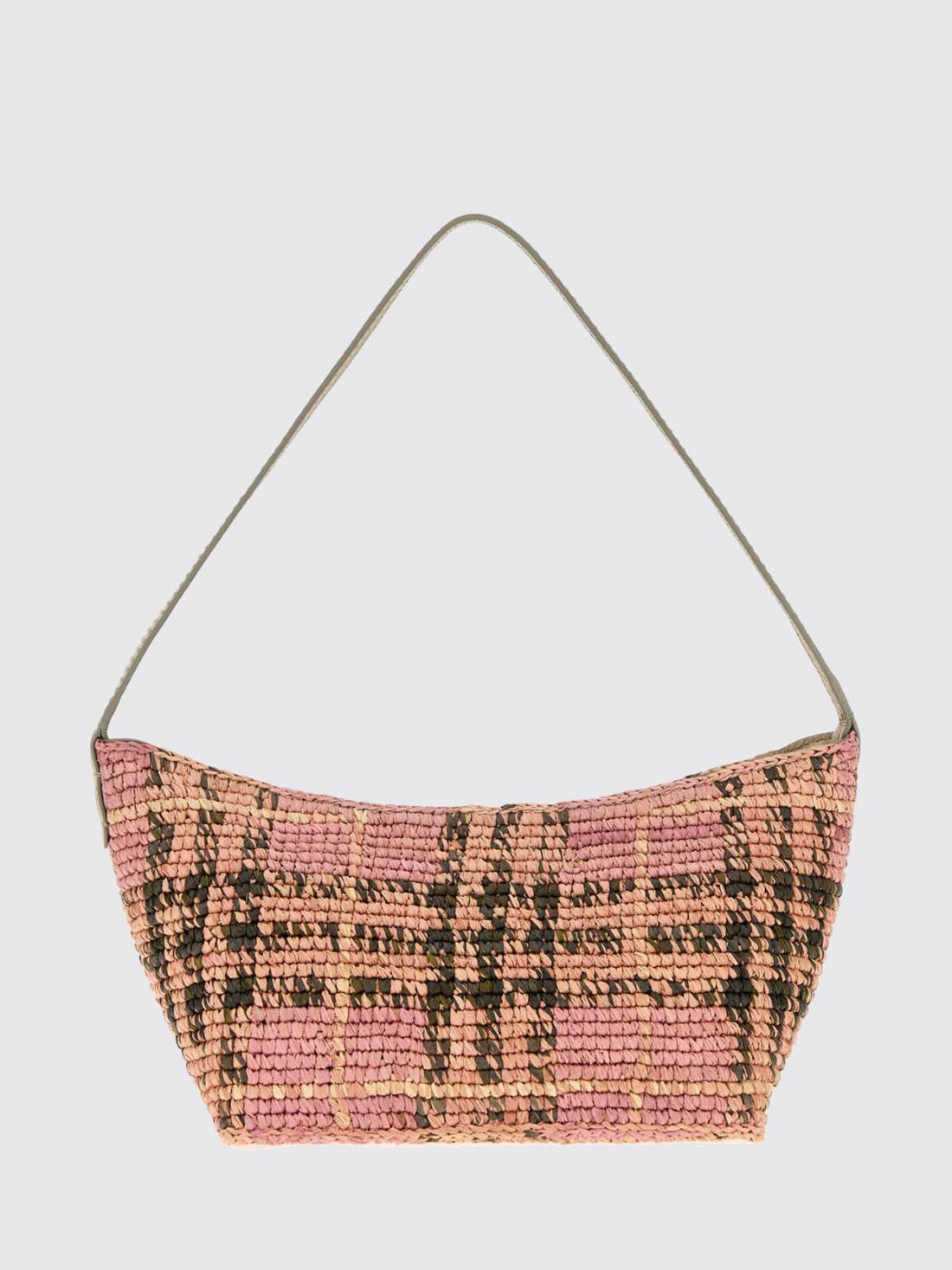 BURBERRY OS margate vintage check raffia shoulder bag with leather handle