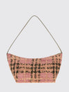 margate vintage check raffia shoulder bag with leather handle