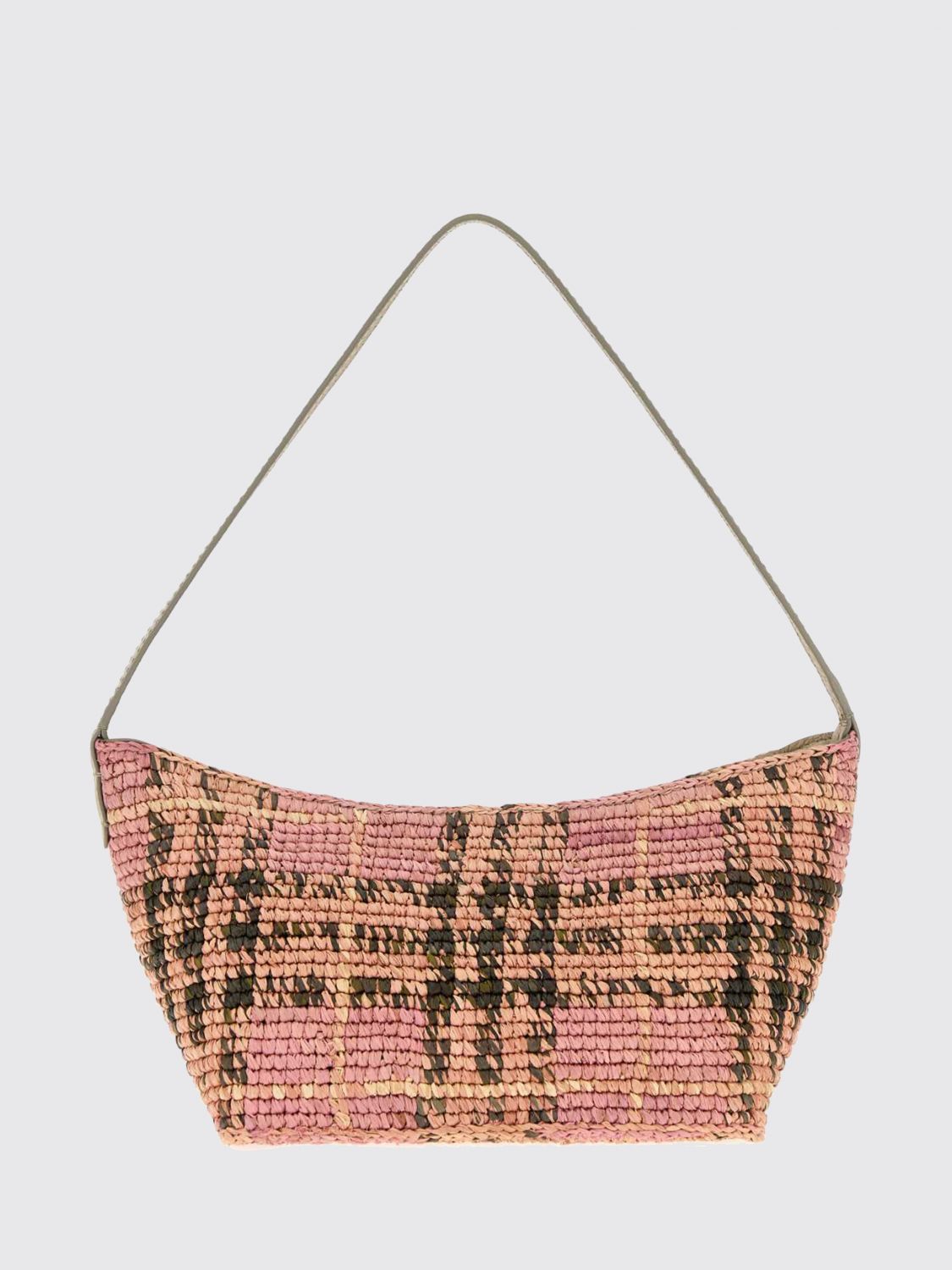 margate vintage check raffia shoulder bag with leather handle