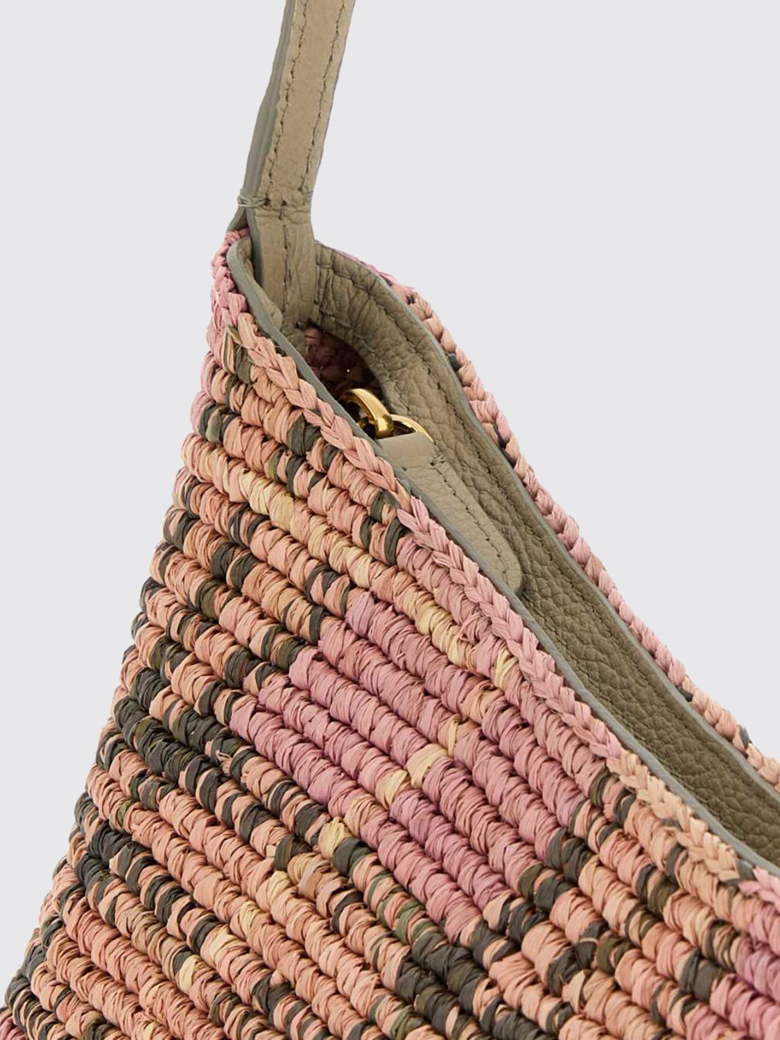 margate vintage check raffia shoulder bag with leather handle