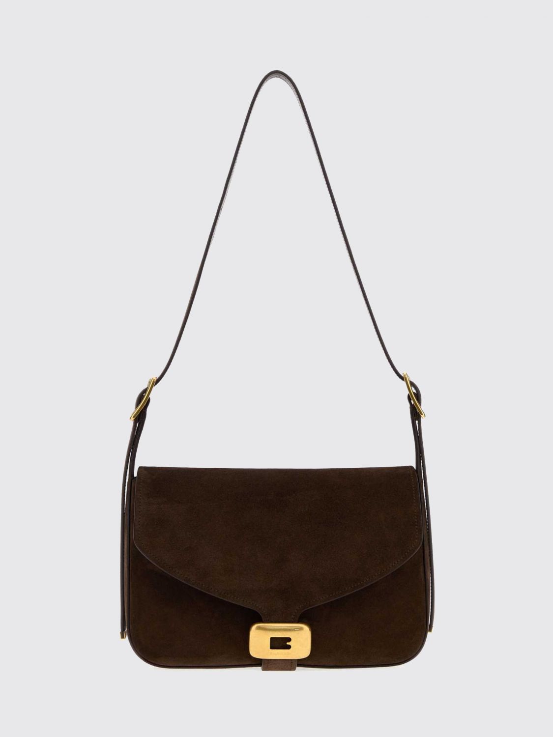 clicca medium suede calfskin shoulder bag with flap closure
