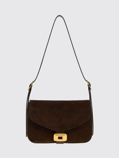 clicca medium suede calfskin shoulder bag with flap closure