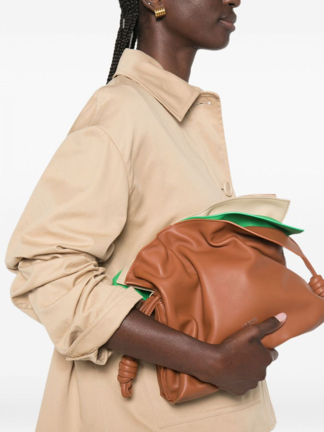 LOEWE OS flamenco smooth calfskin clutch with removable shoulder strap