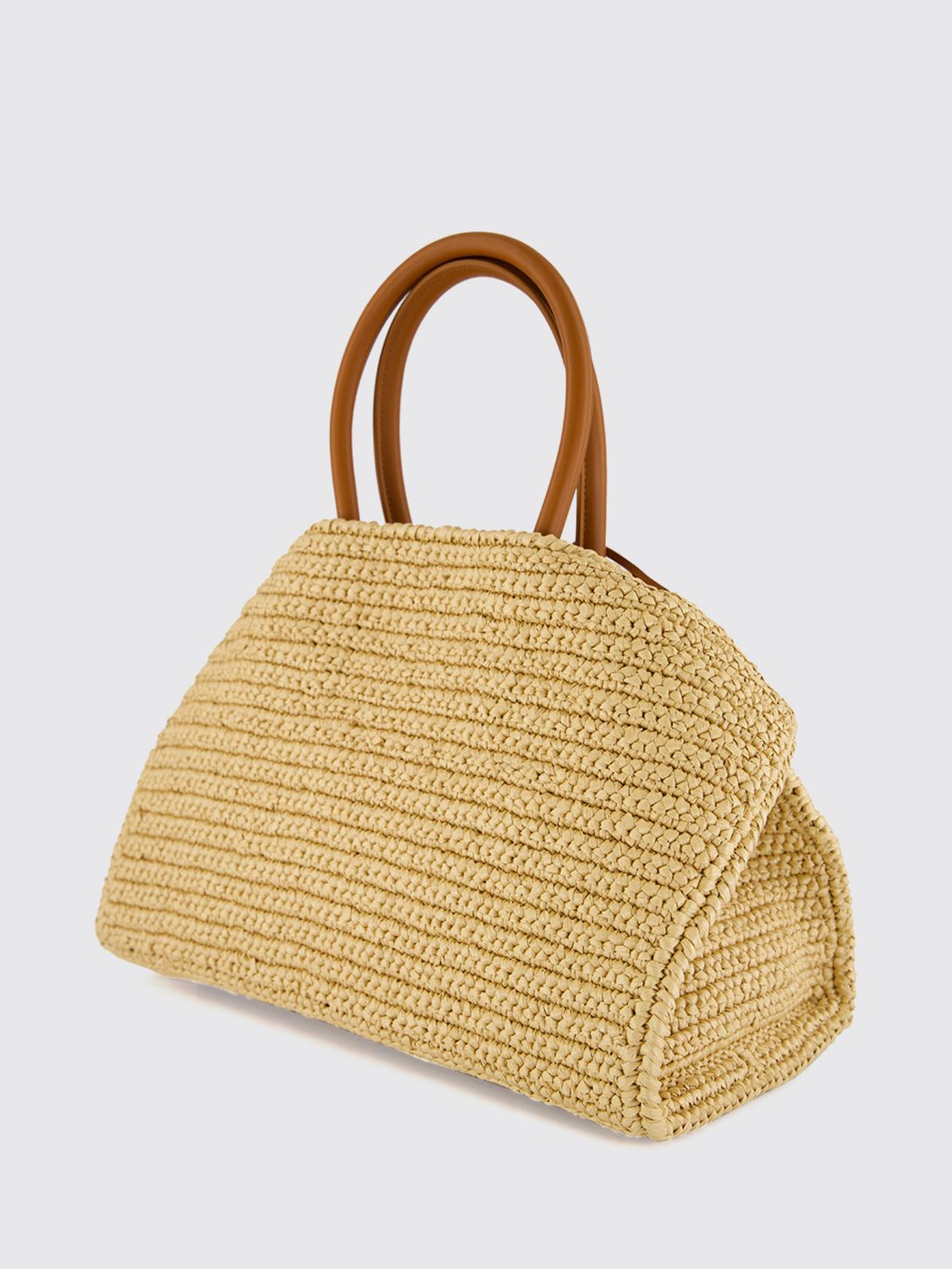 hug raffia and calfskin leather handbag with gancini clasp