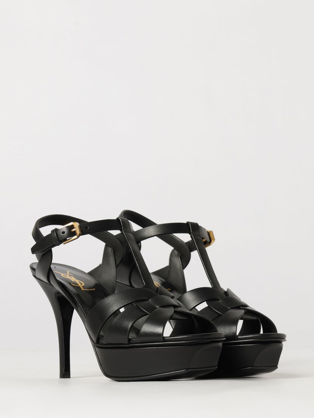 SAINT LAURENT 35½ calfskin leather platform sandals with high stiletto heel
