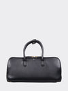 small leather handbag with double tubular handle and logo charm