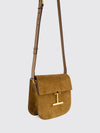 tara suede mini crossbody bag with logo