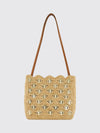 1969 raffia and steel shoulder bag with leather handle