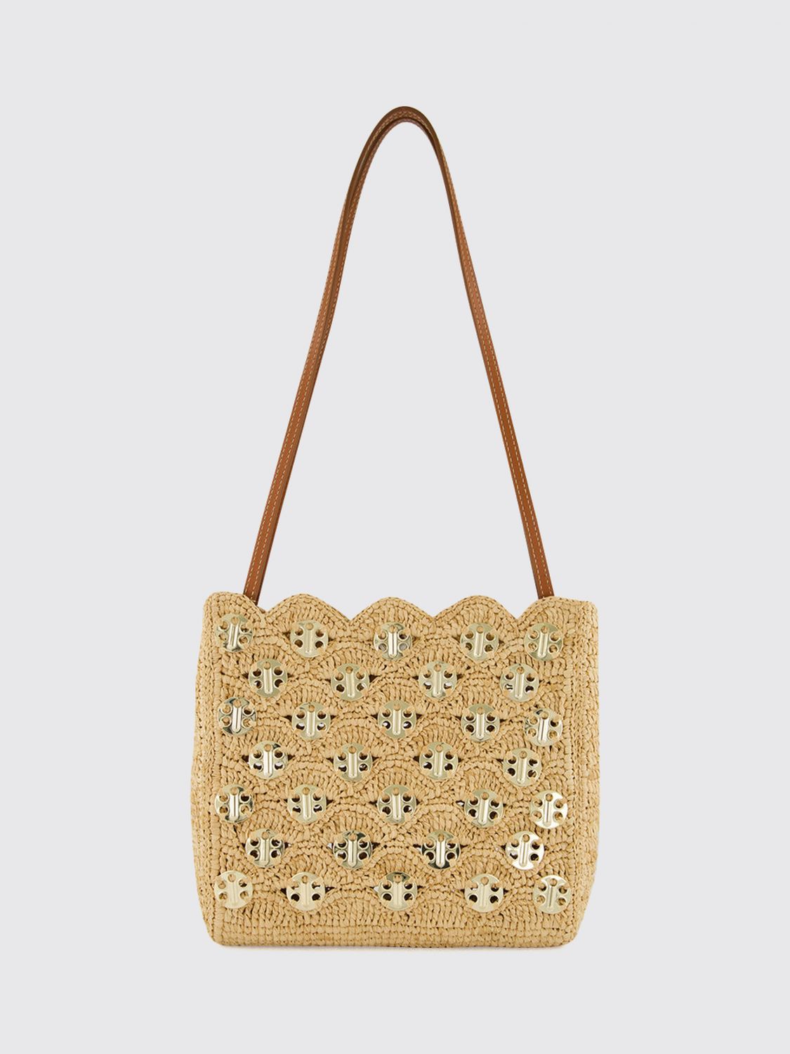 1969 raffia and steel shoulder bag with leather handle