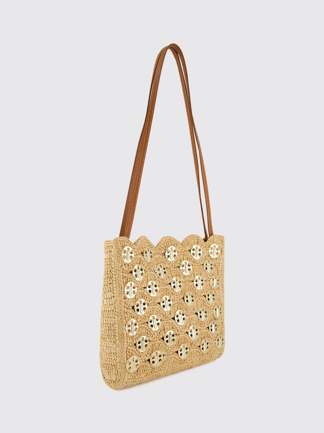 1969 raffia and steel shoulder bag with leather handle