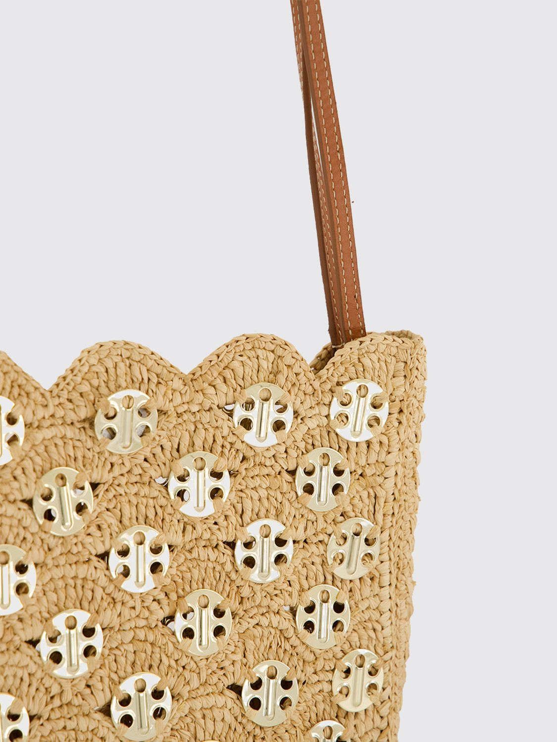 1969 raffia and steel shoulder bag with leather handle