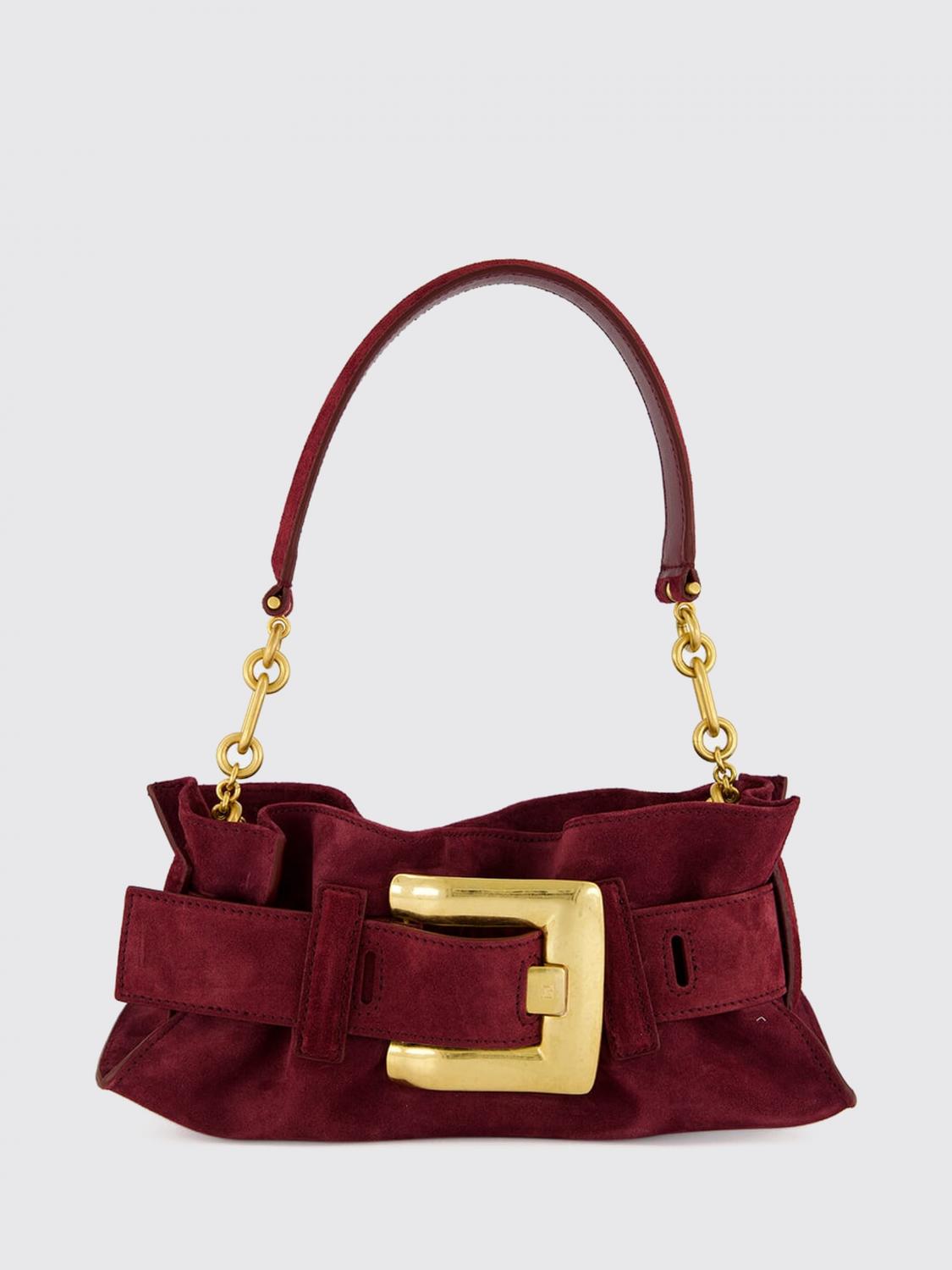 anthem ruched suede shoulder bag with chain handle
