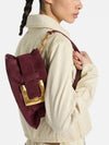 anthem ruched suede shoulder bag with chain handle