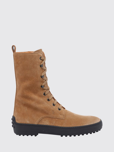 calf-high suede combat boots with t timeless logo and gommino sole