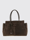suede shoulder bag with double handle and charm
