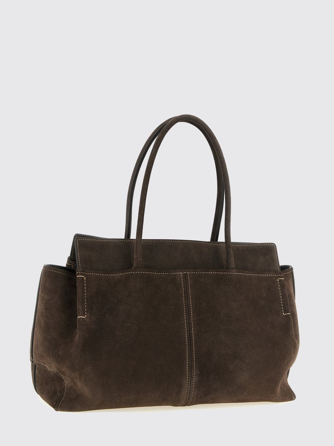 suede shoulder bag with double handle and charm