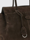 suede shoulder bag with double handle and charm