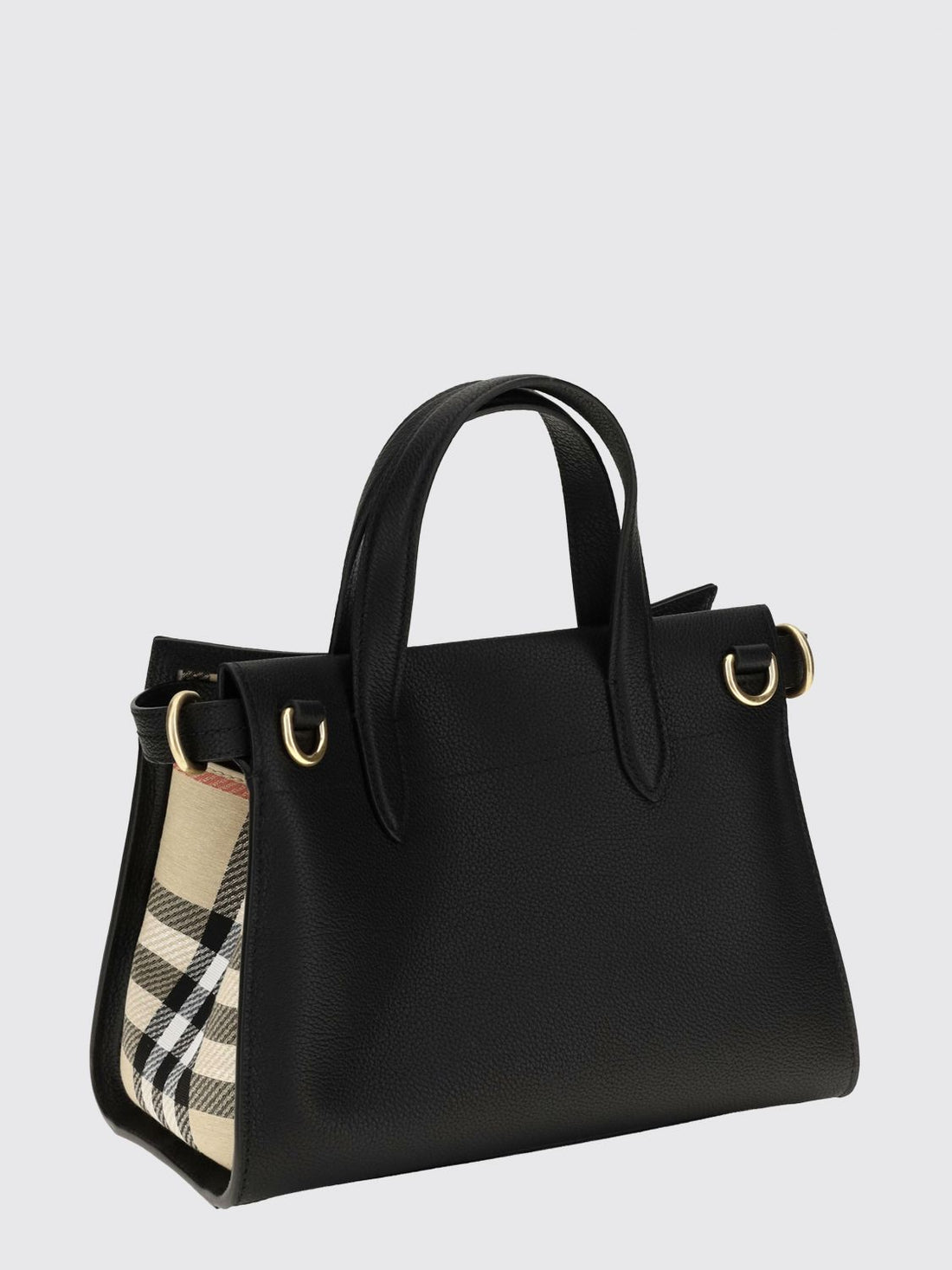 BURBERRY OS cotswolds small calfskin leather tote bag with check motif