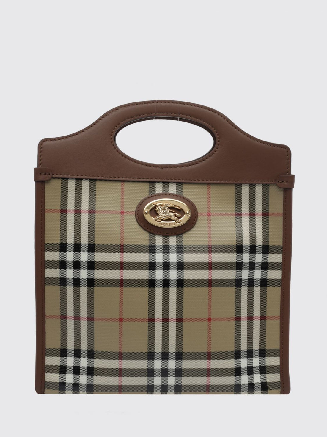 BURBERRY OS pocket mini vintage check canvas and leather tote bag