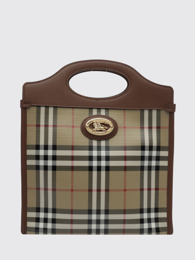 pocket mini vintage check canvas and leather tote bag
