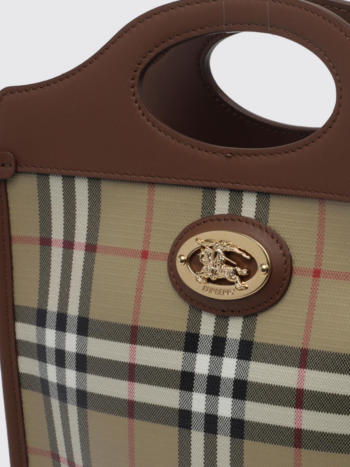 pocket mini vintage check canvas and leather tote bag