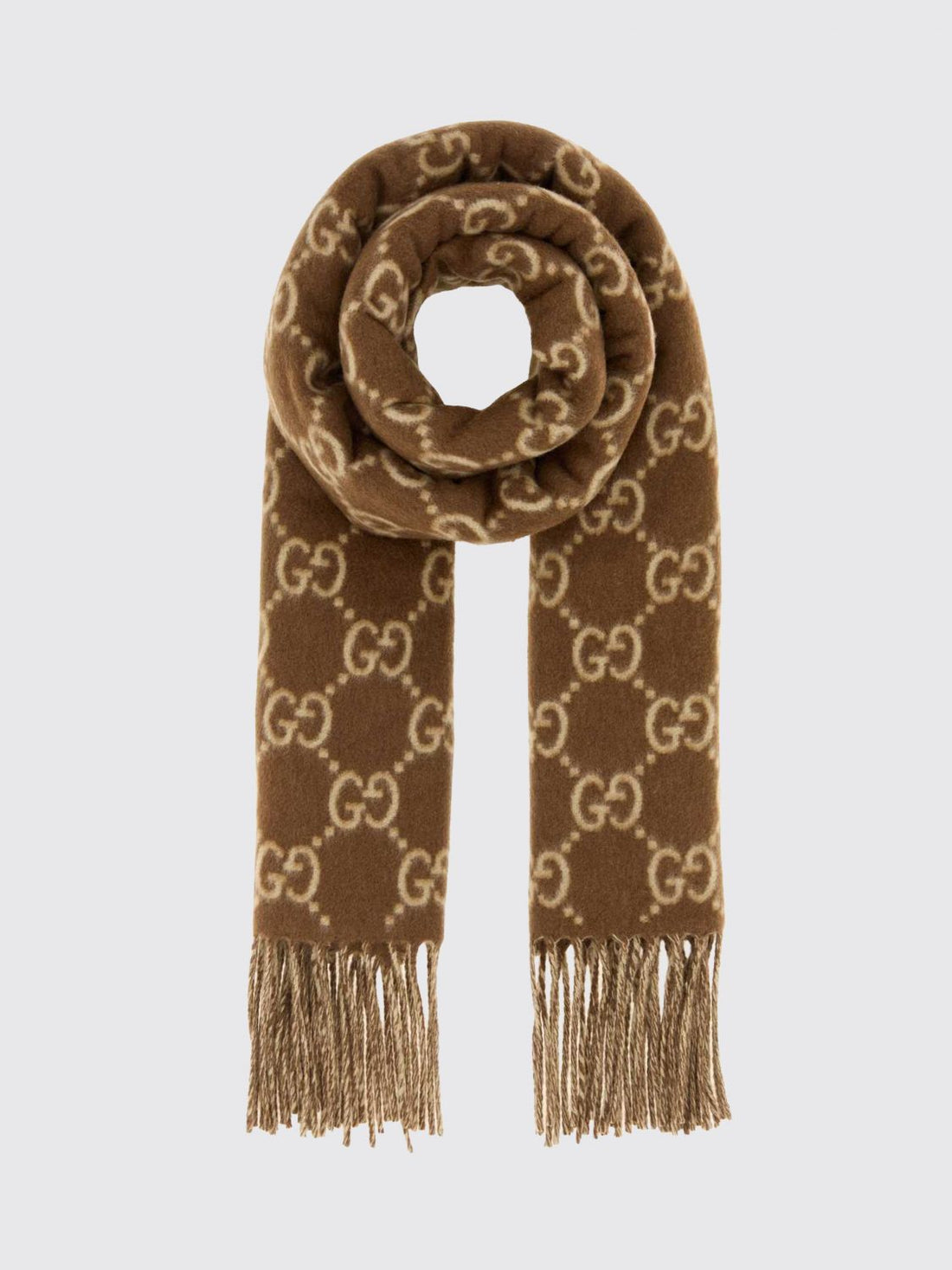 GUCCI OS gg monogram pure cashmere scarf with fringed edges