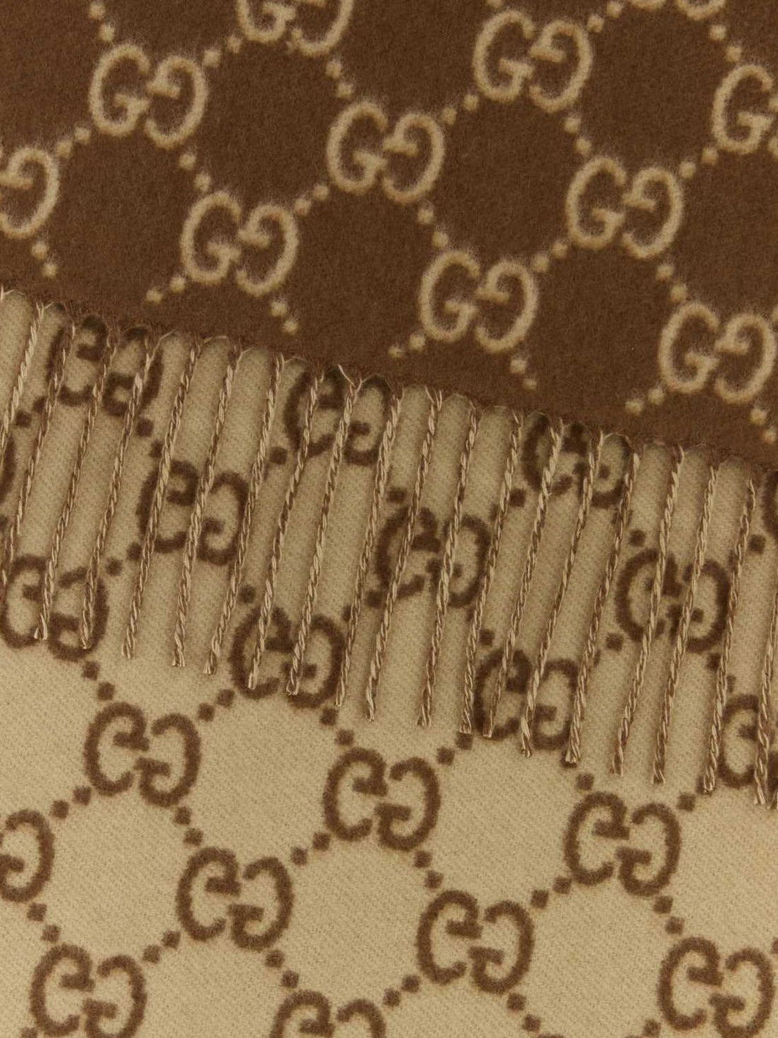 GUCCI OS gg monogram pure cashmere scarf with fringed edges