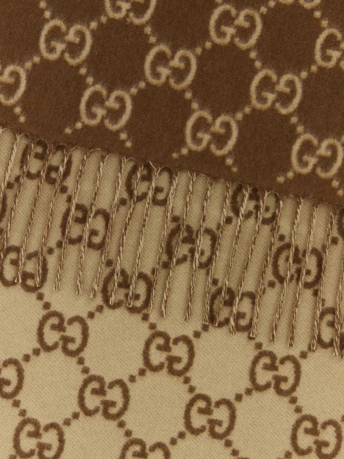 gg monogram pure cashmere scarf with fringed edges