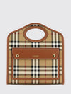 small pocket handbag in vintage check canvas with leather trim