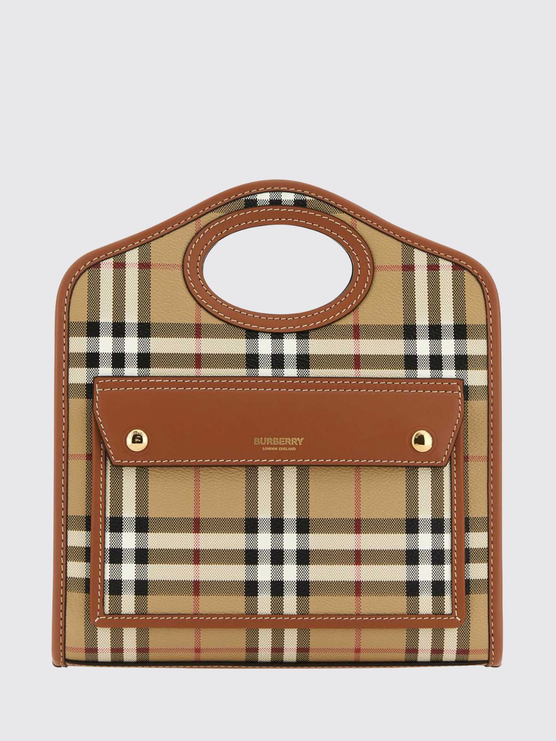 small pocket handbag in vintage check canvas with leather trim