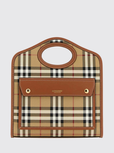 small pocket handbag in vintage check canvas with leather trim