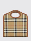 small pocket handbag in vintage check canvas with leather trim