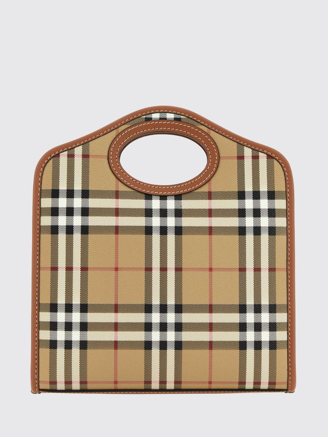small pocket handbag in vintage check canvas with leather trim