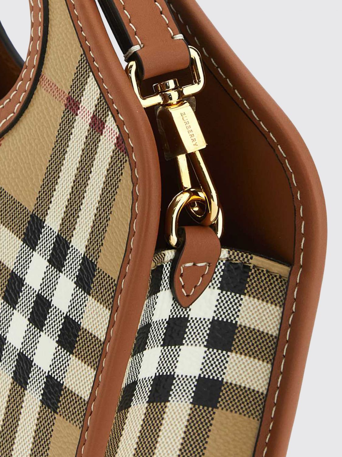 small pocket handbag in vintage check canvas with leather trim