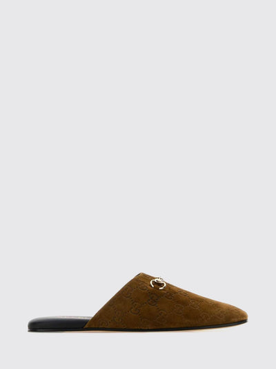 flat suede mules with gg monogram and horsebit