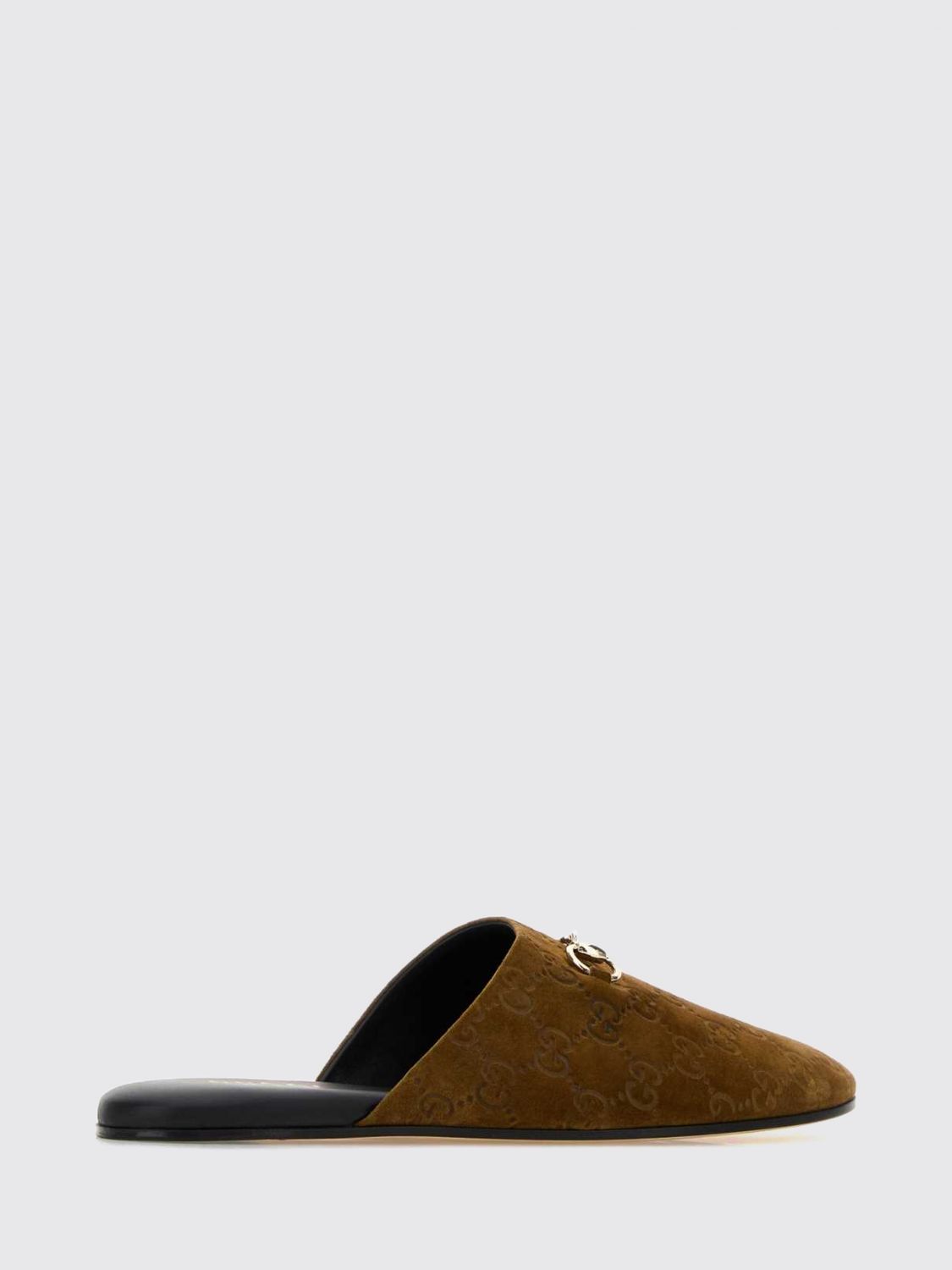 flat suede mules with gg monogram and horsebit