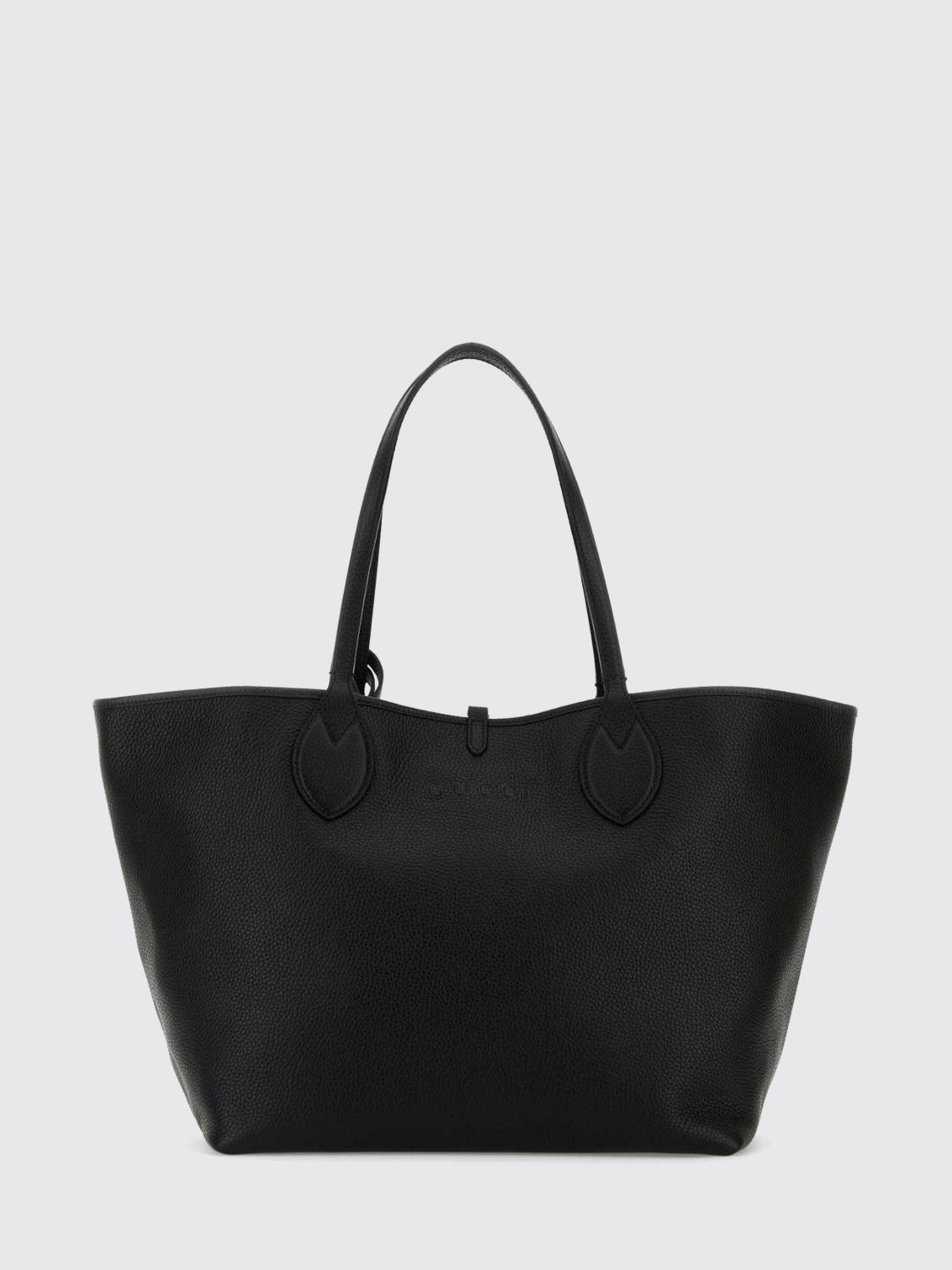 reversible shoulder bag in grained leather and logo fabric