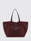 reversible shoulder bag in grained leather and logo fabric