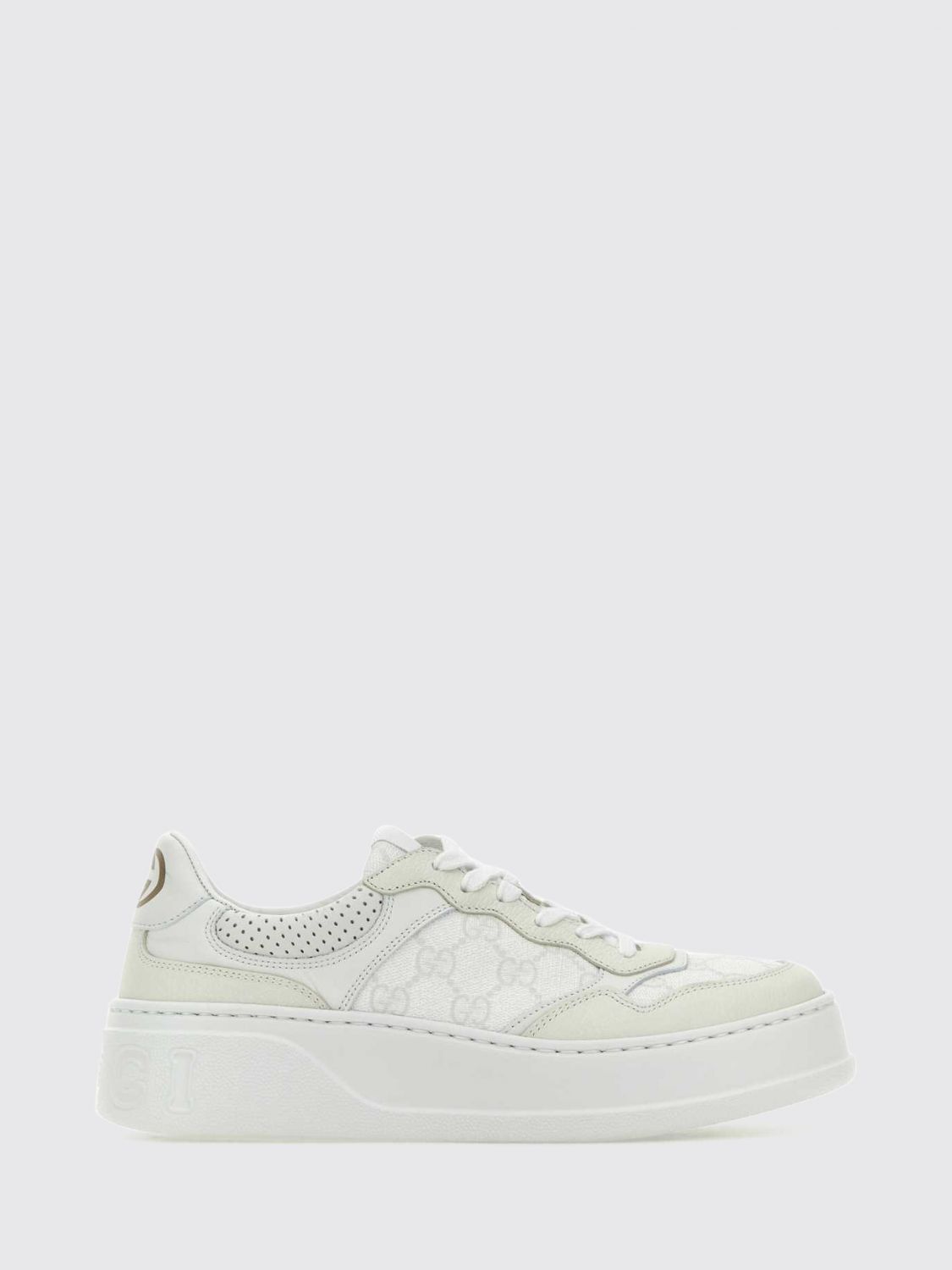 low-top sneakers in leather and gg supreme fabric with platform sole