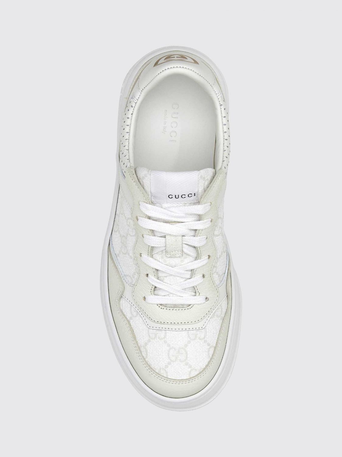 low-top sneakers in leather and gg supreme fabric with platform sole