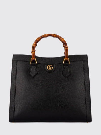 diana grained leather tote bag with bamboo handles