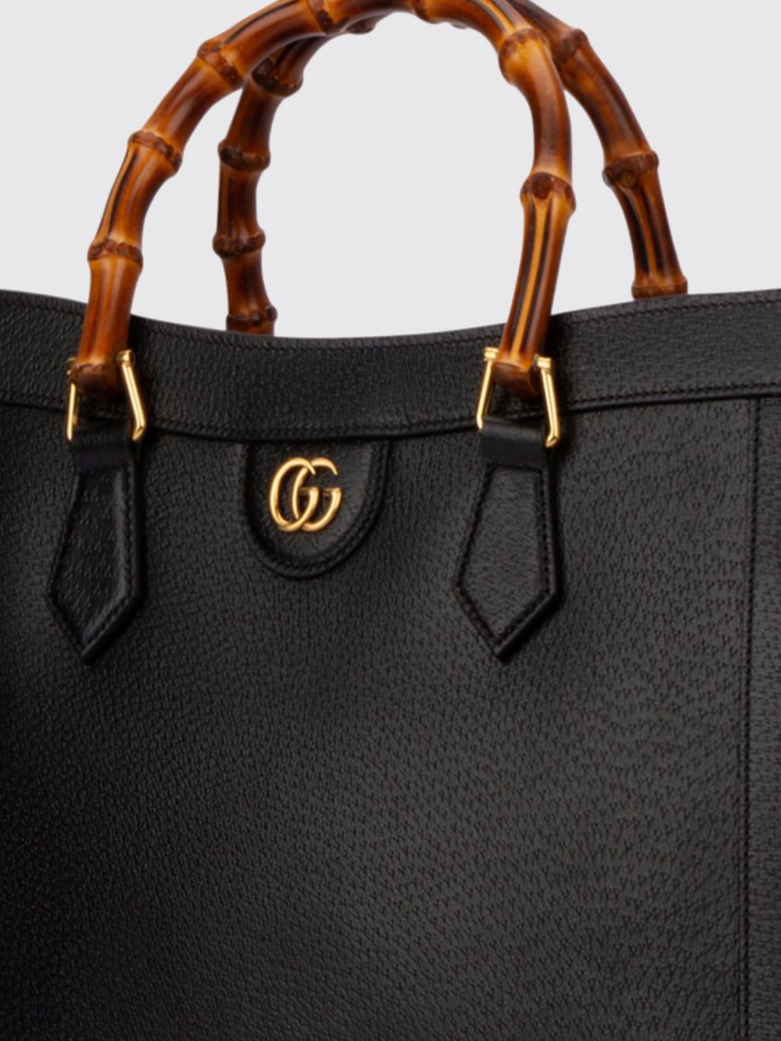 diana grained leather tote bag with bamboo handles