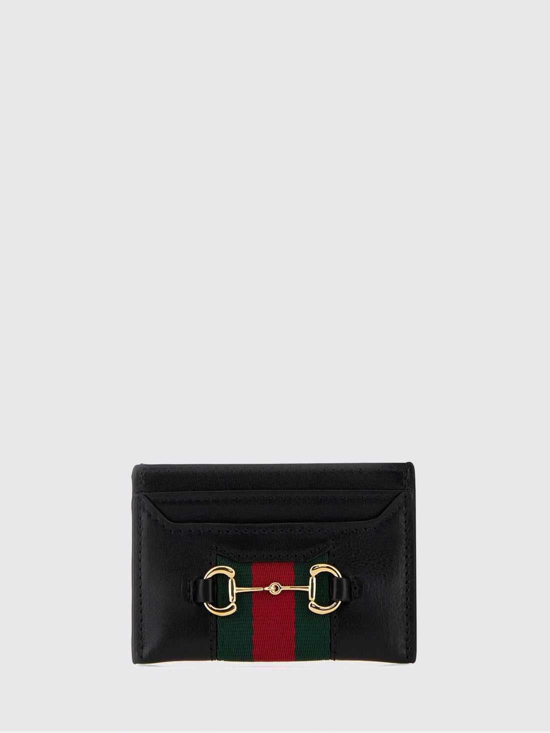 GUCCI OS smooth leather card holder with horsebit detail and gold-tone hardware