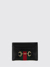 smooth leather card holder with horsebit detail and gold-tone hardware