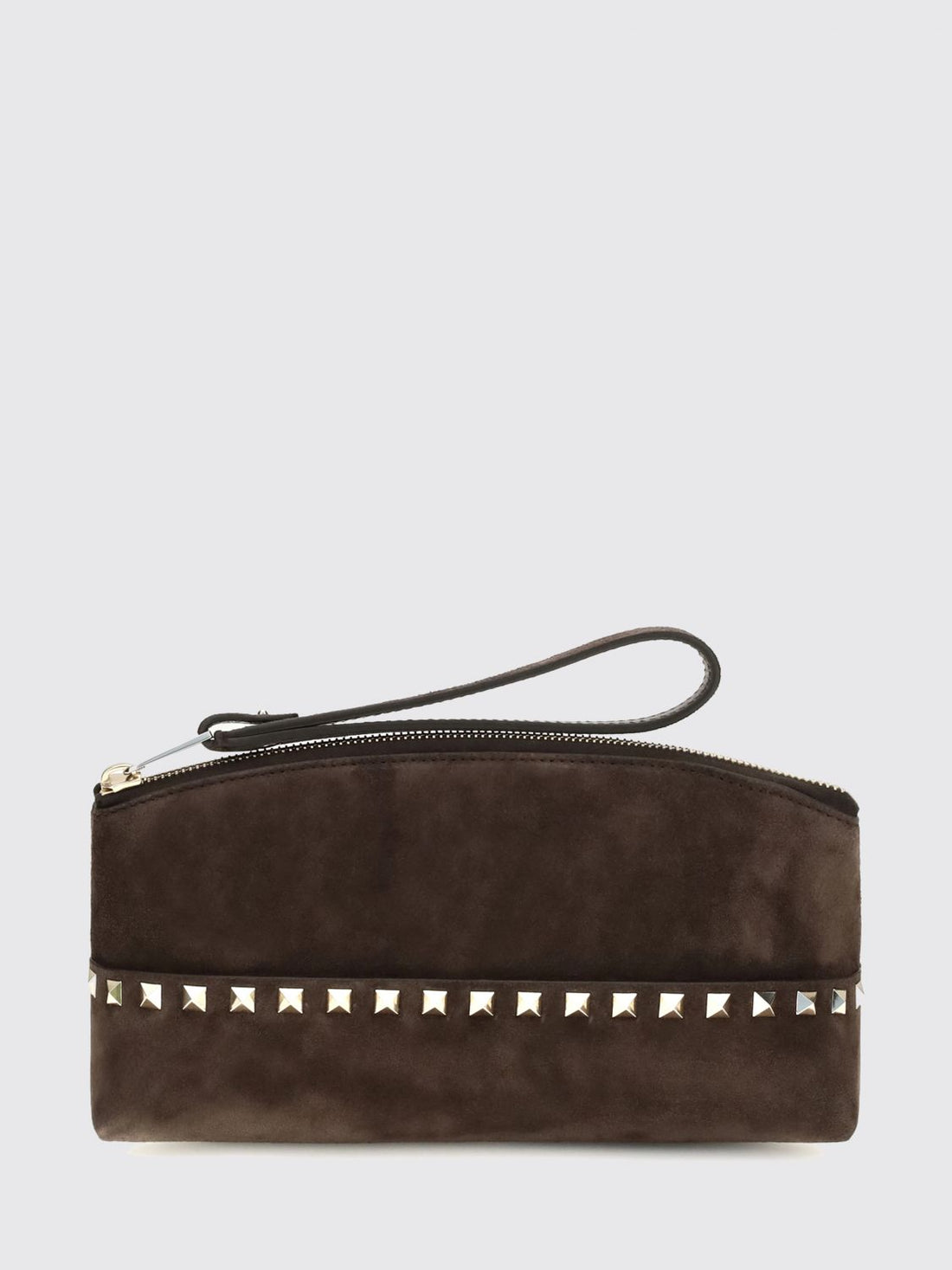 VALENTINO GARAVANI OS rockstud suede clutch with studs and wrist strap